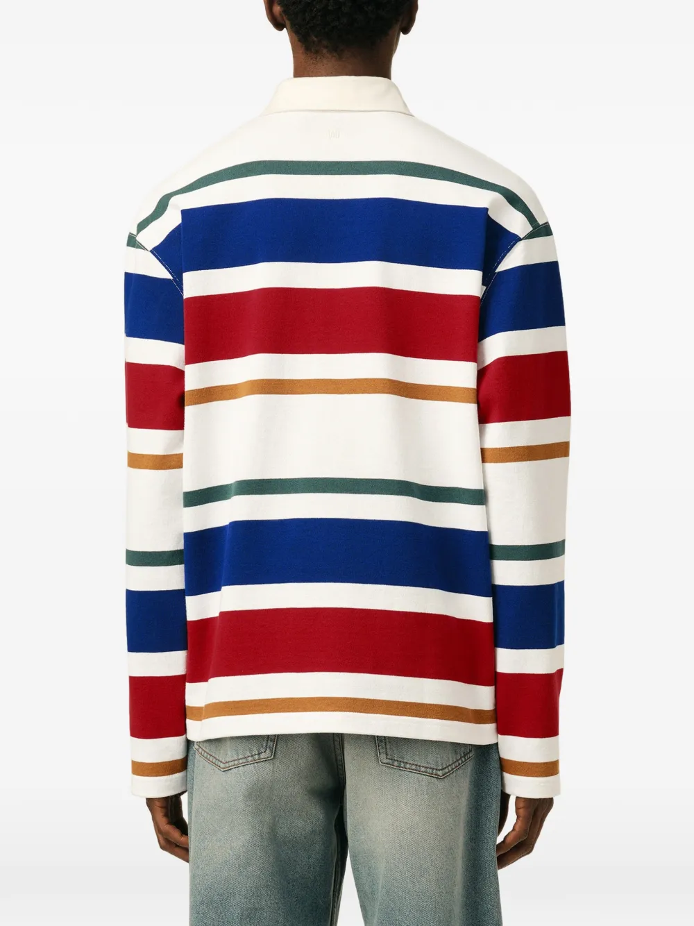 AMI Paris Veelkleurig gestreept katoenen poloshirt met Ami-patch en lange mouwen Beige