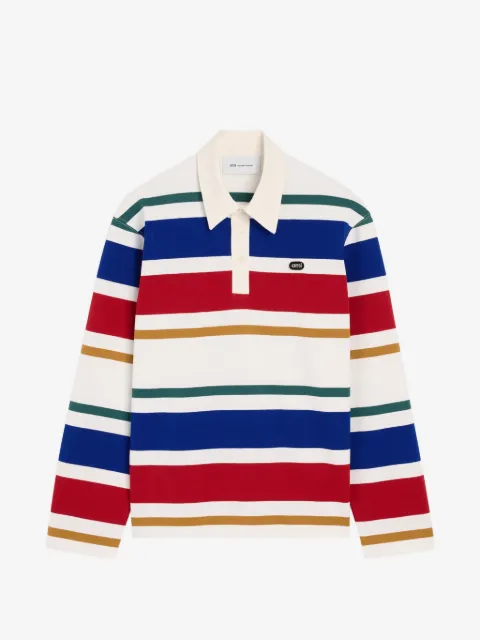 AMI Paris striped cotton polo with Ami patch