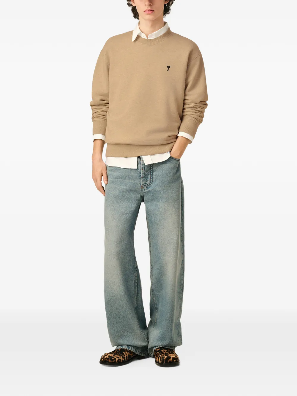 AMI Paris Katoenen sweater met Ami de Coeur Beige