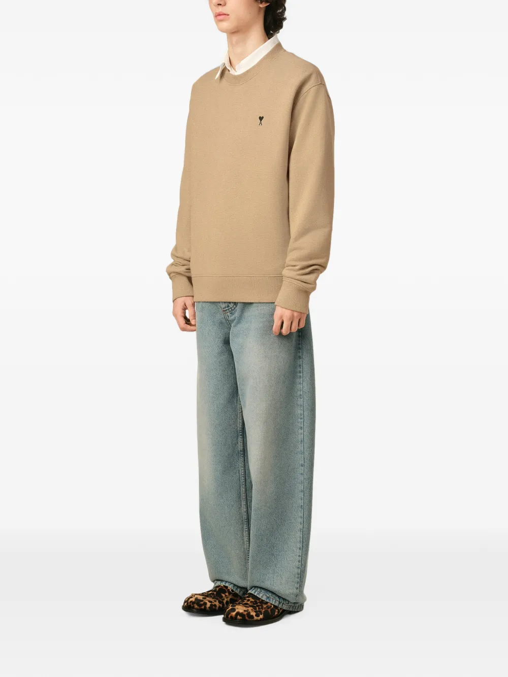 AMI Paris Katoenen sweater met Ami de Coeur Beige