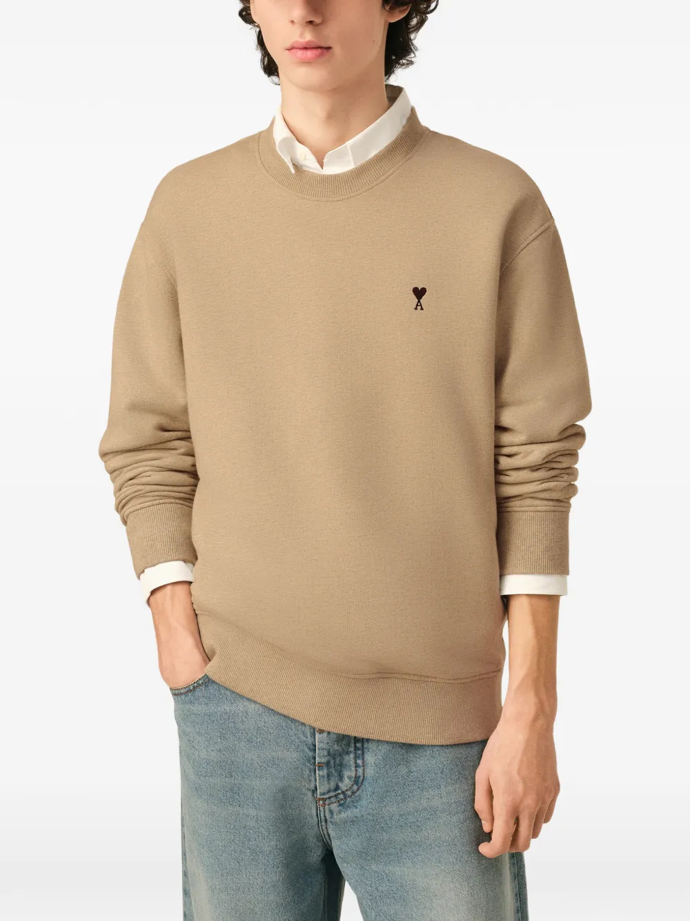 AMI Paris Katoenen sweater met Ami de Coeur Beige