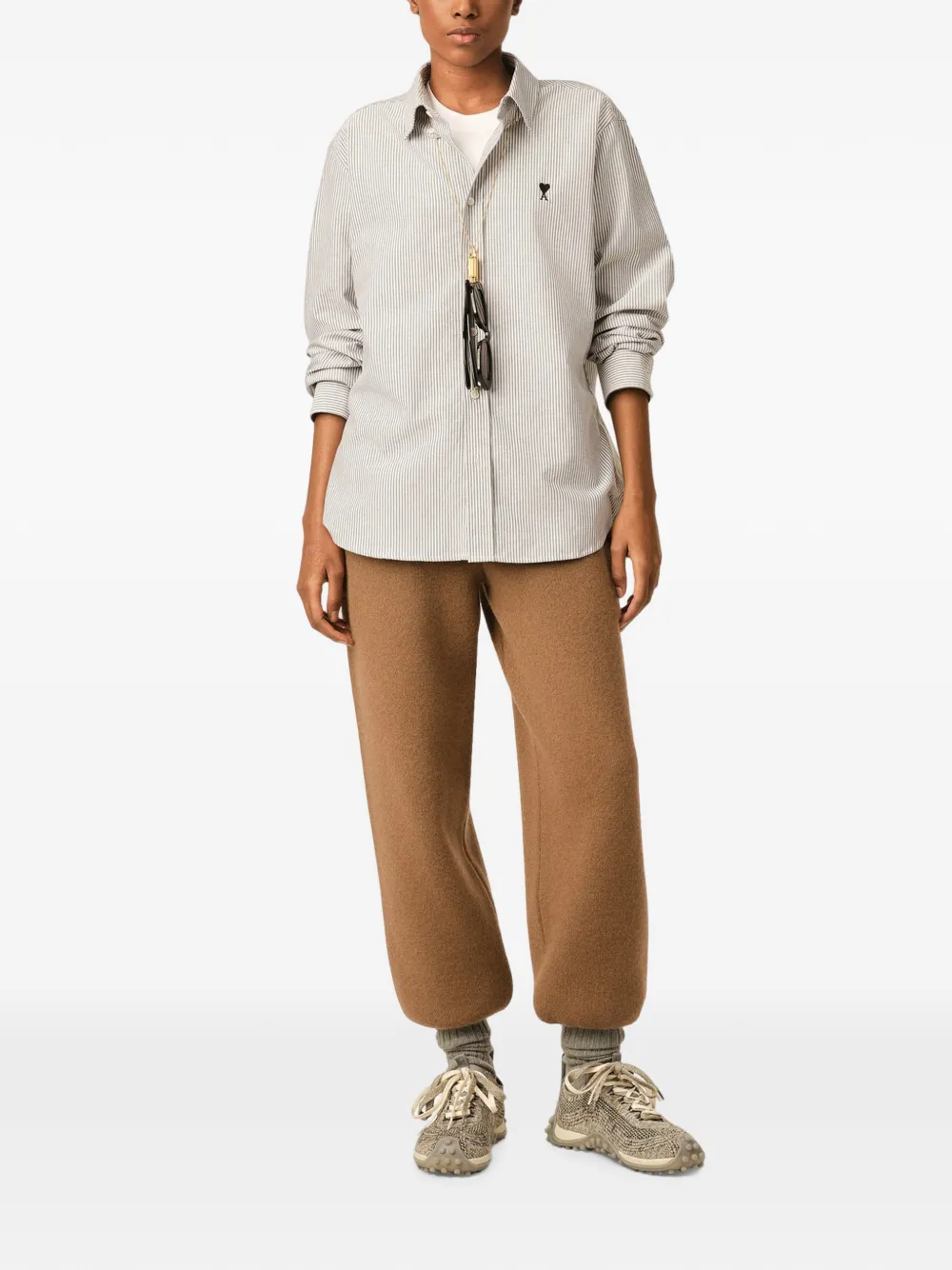 AMI Paris Gestreept katoenen shirt met Ami de Coeur Wit
