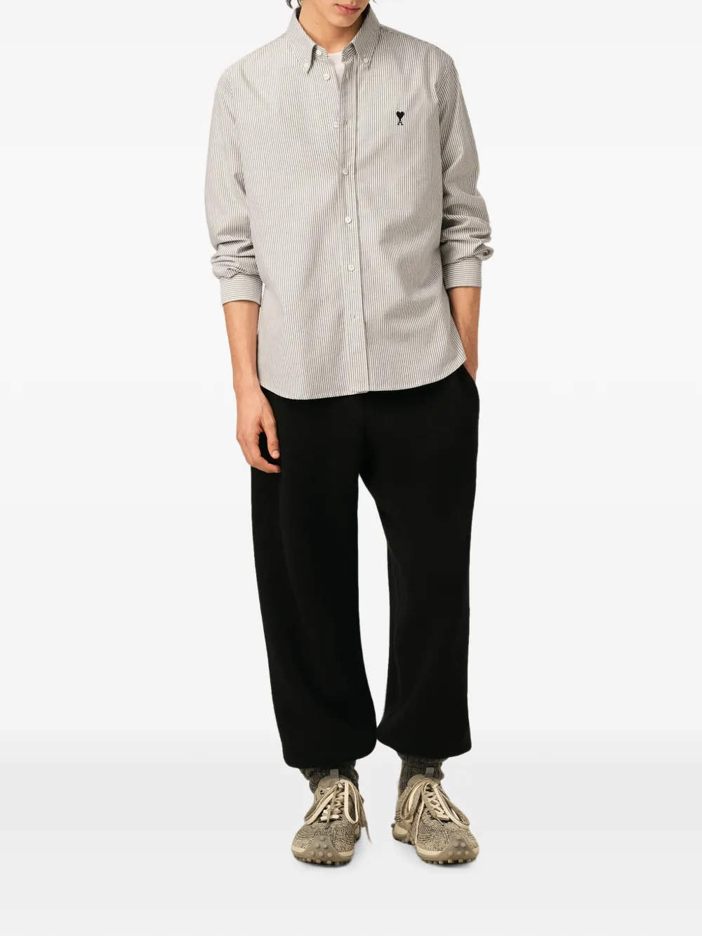 AMI Paris Gestreept katoenen shirt met Ami de Coeur Wit