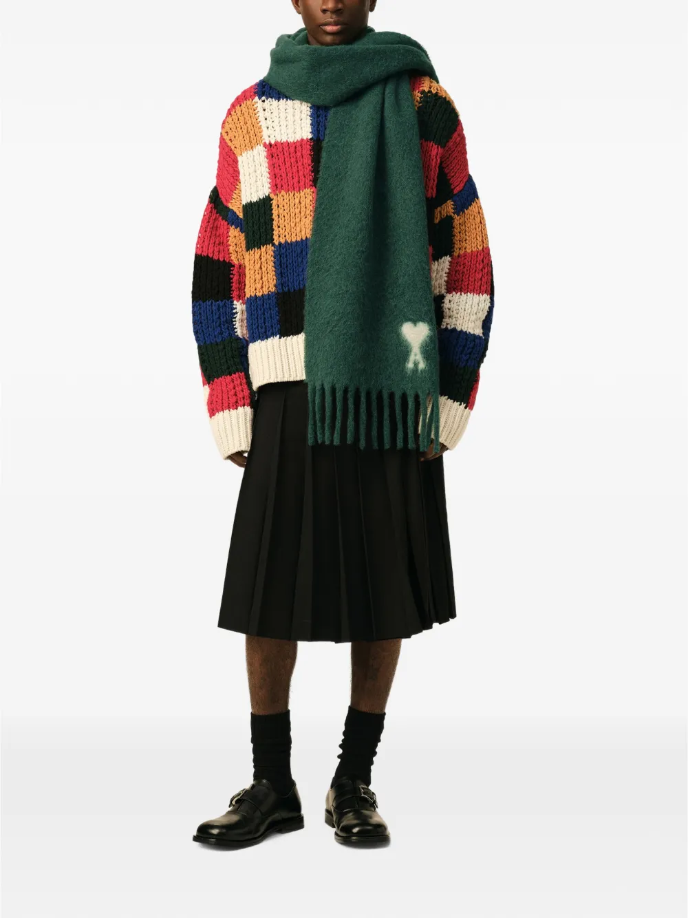 AMI Paris Alpaca sjaal met Ami de Coeur Groen