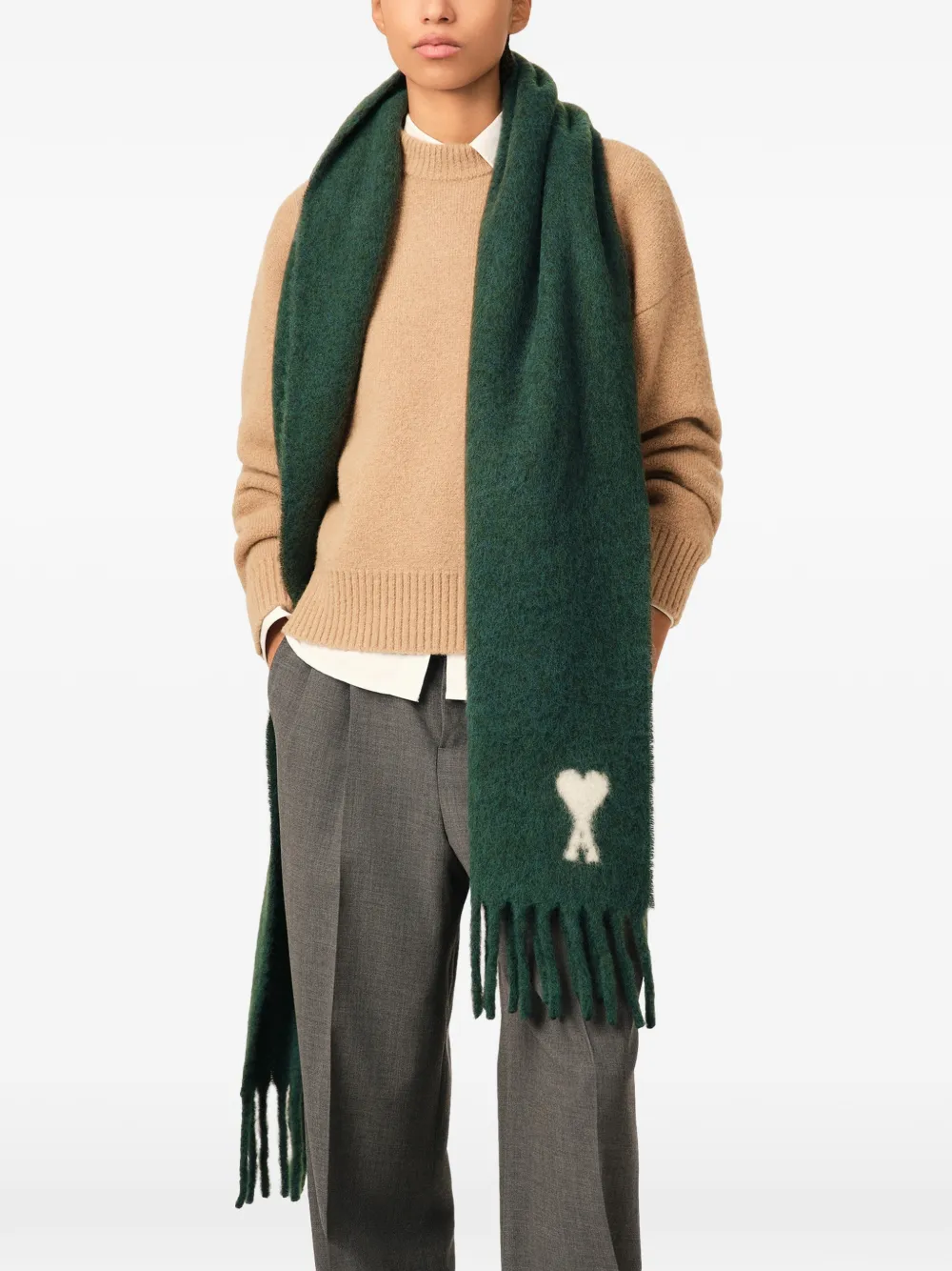 AMI Paris Alpaca sjaal met Ami de Coeur Groen