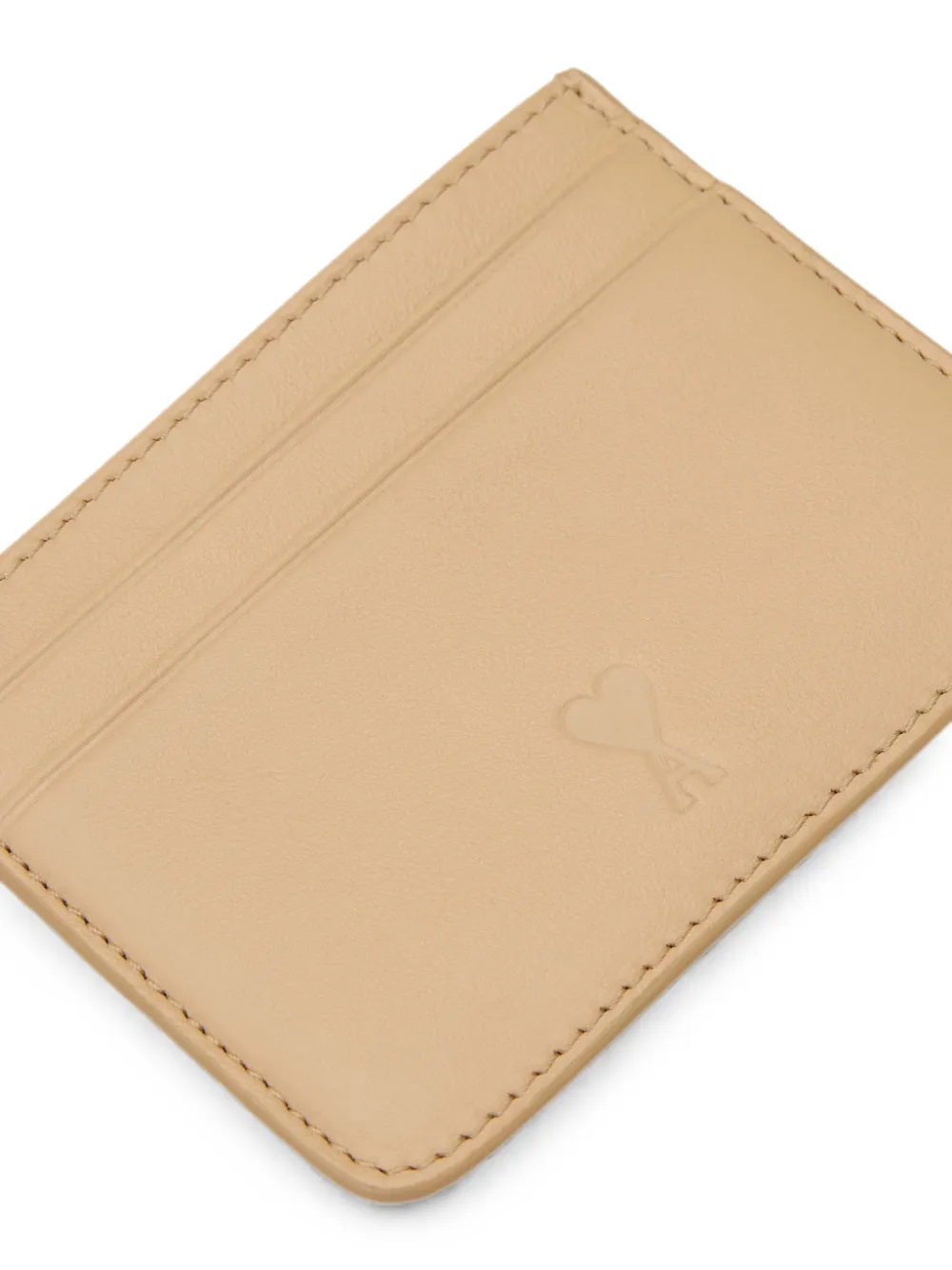 AMI Paris Leren pasjeshouder met Ami de Coeur Beige