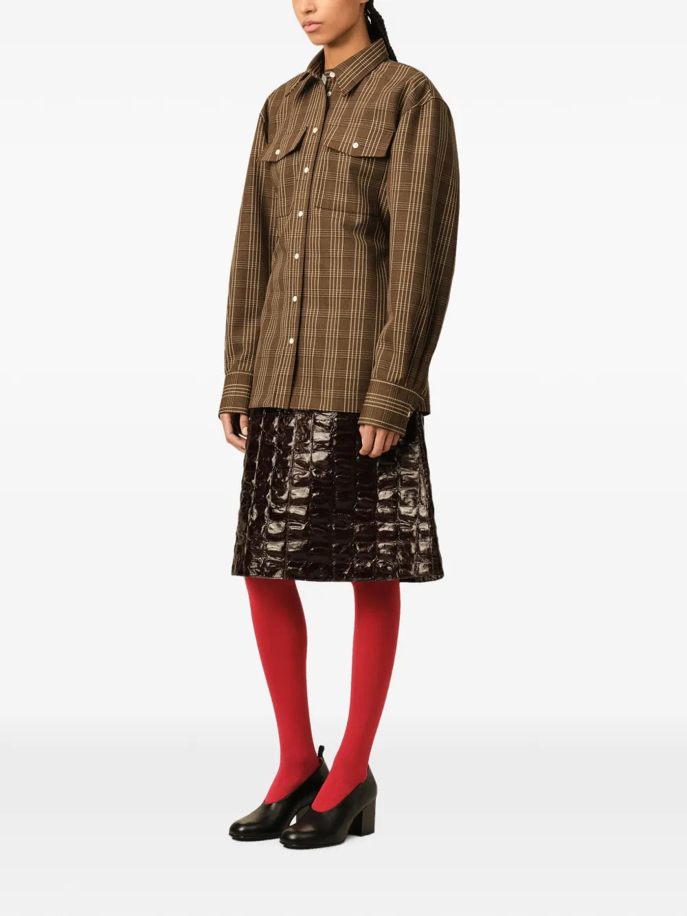 AMI Paris Geruite wollen blouse Bruin