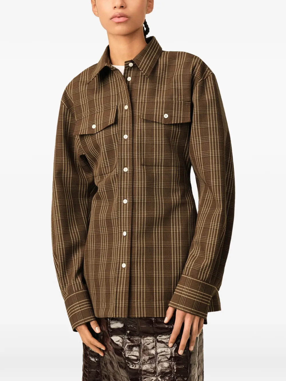 AMI Paris Geruite wollen blouse Bruin