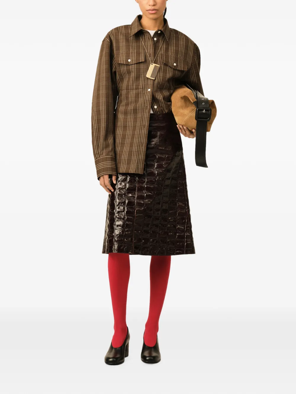 AMI Paris Geruite wollen blouse Bruin