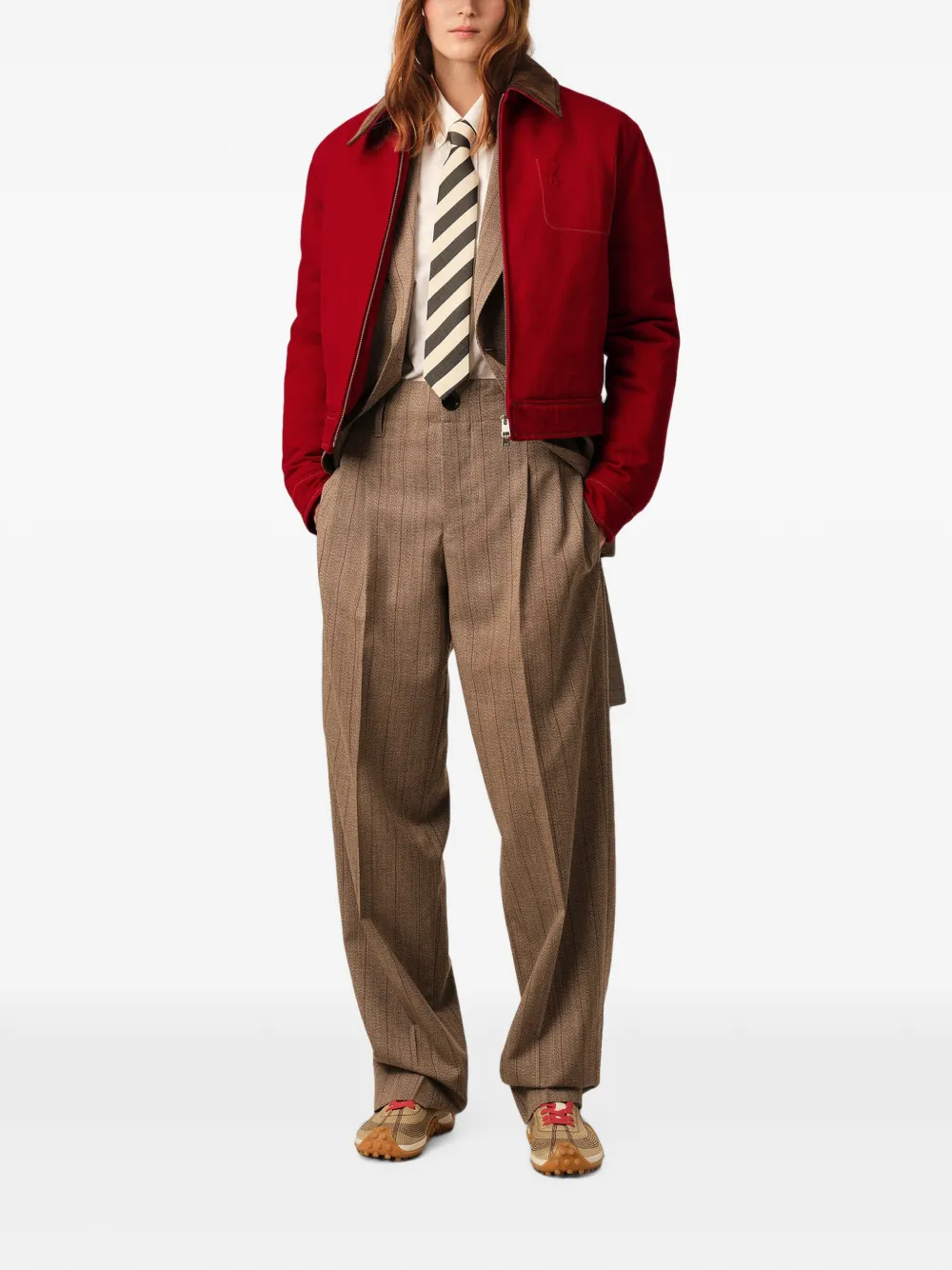 AMI Paris Cotton Zipped Jacket with Ami De Coeur in Red, view 2