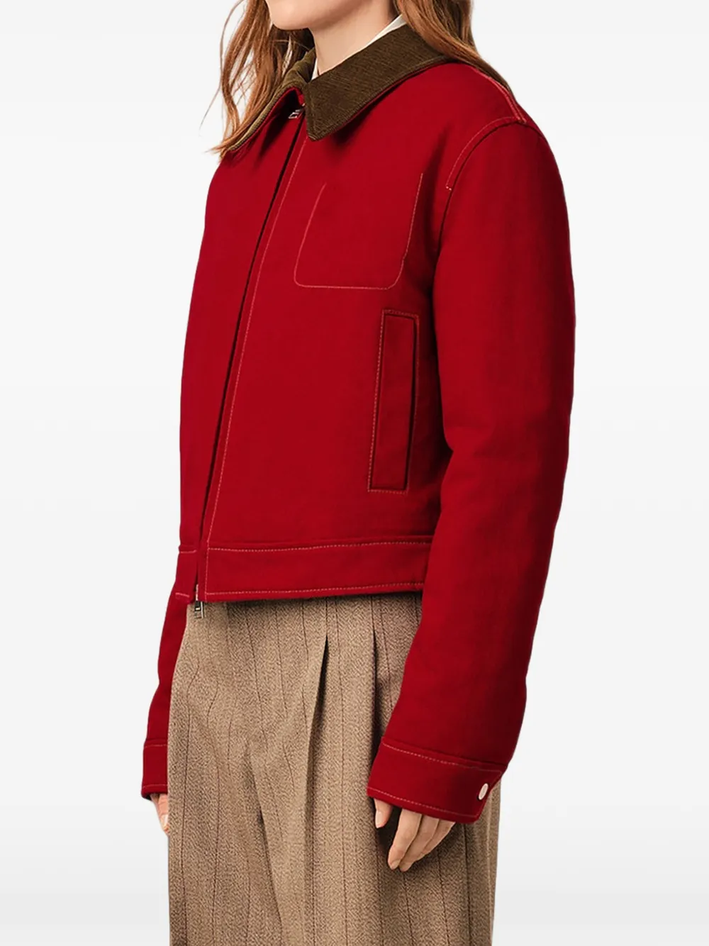 AMI Paris Cotton Zipped Jacket with Ami De Coeur in Red, view 3
