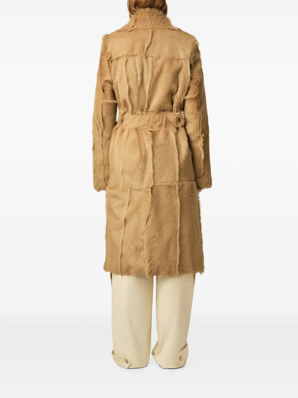 AMI Paris Leren jas met ceintuur Beige