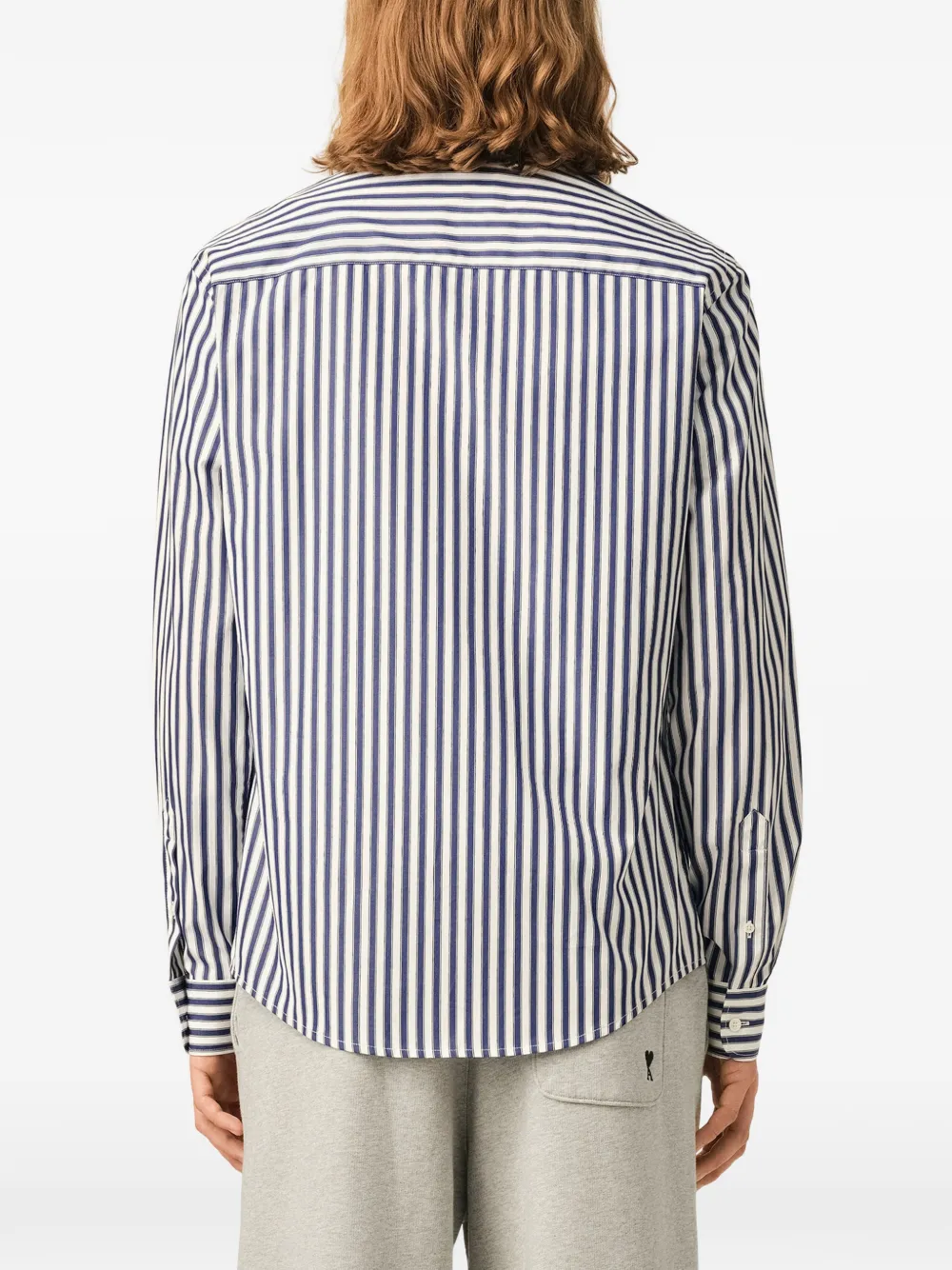 AMI Paris Gestreept katoenen shirt met Ami de Coeur Blauw