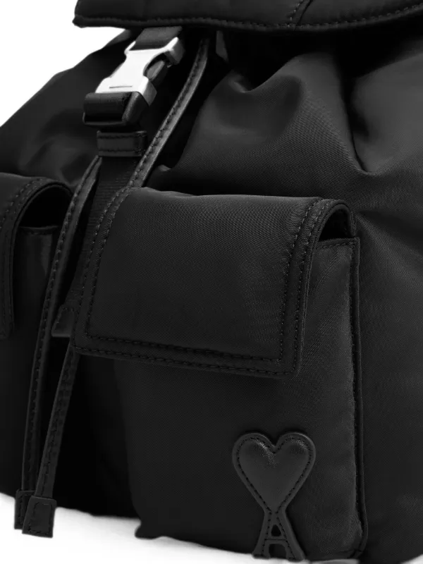 AMI Paris Small Nylon Marcel Flap Backpack | Black | FARFETCH