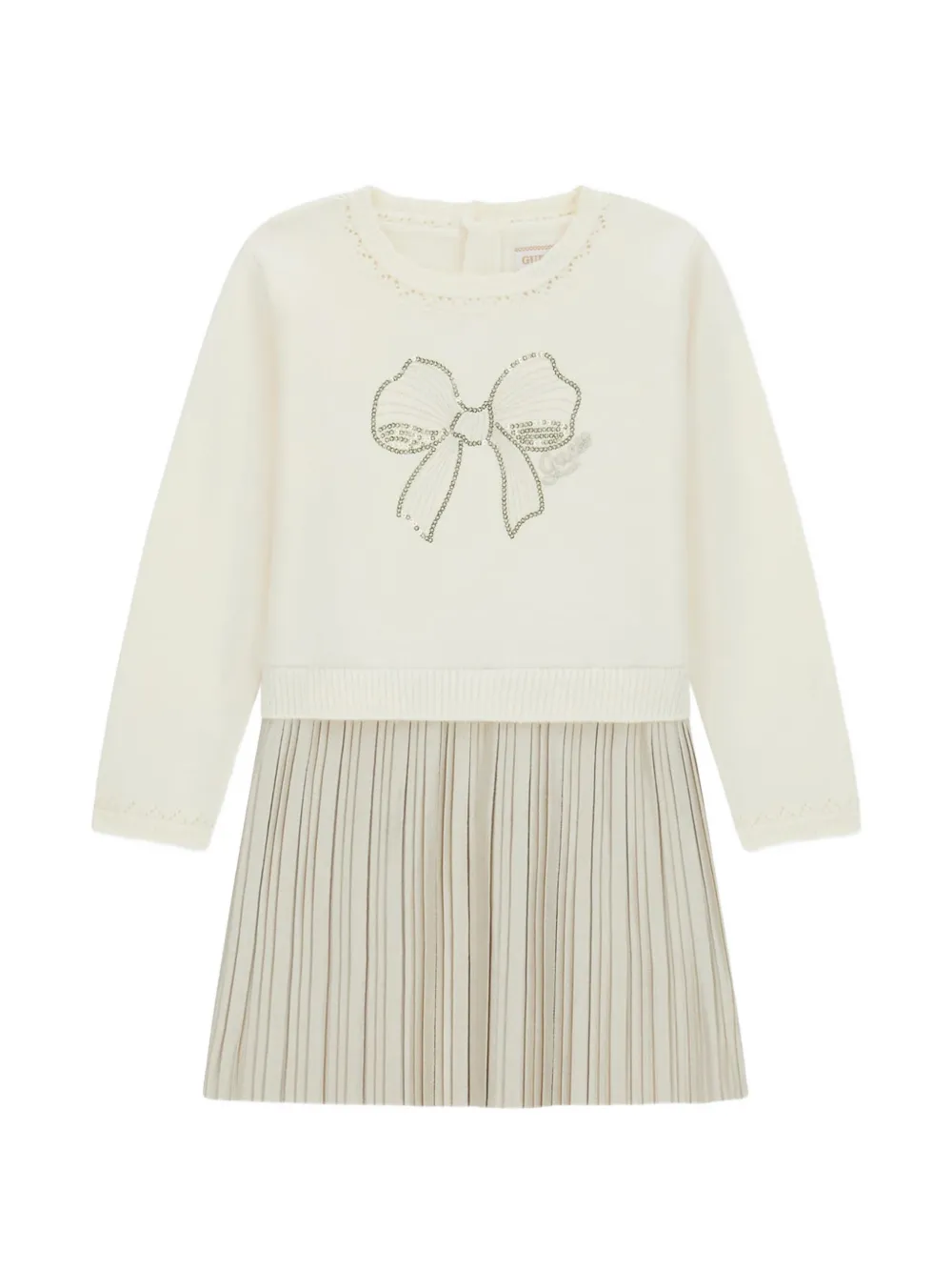 guess kids bow-embellished pleated dress - Bianco