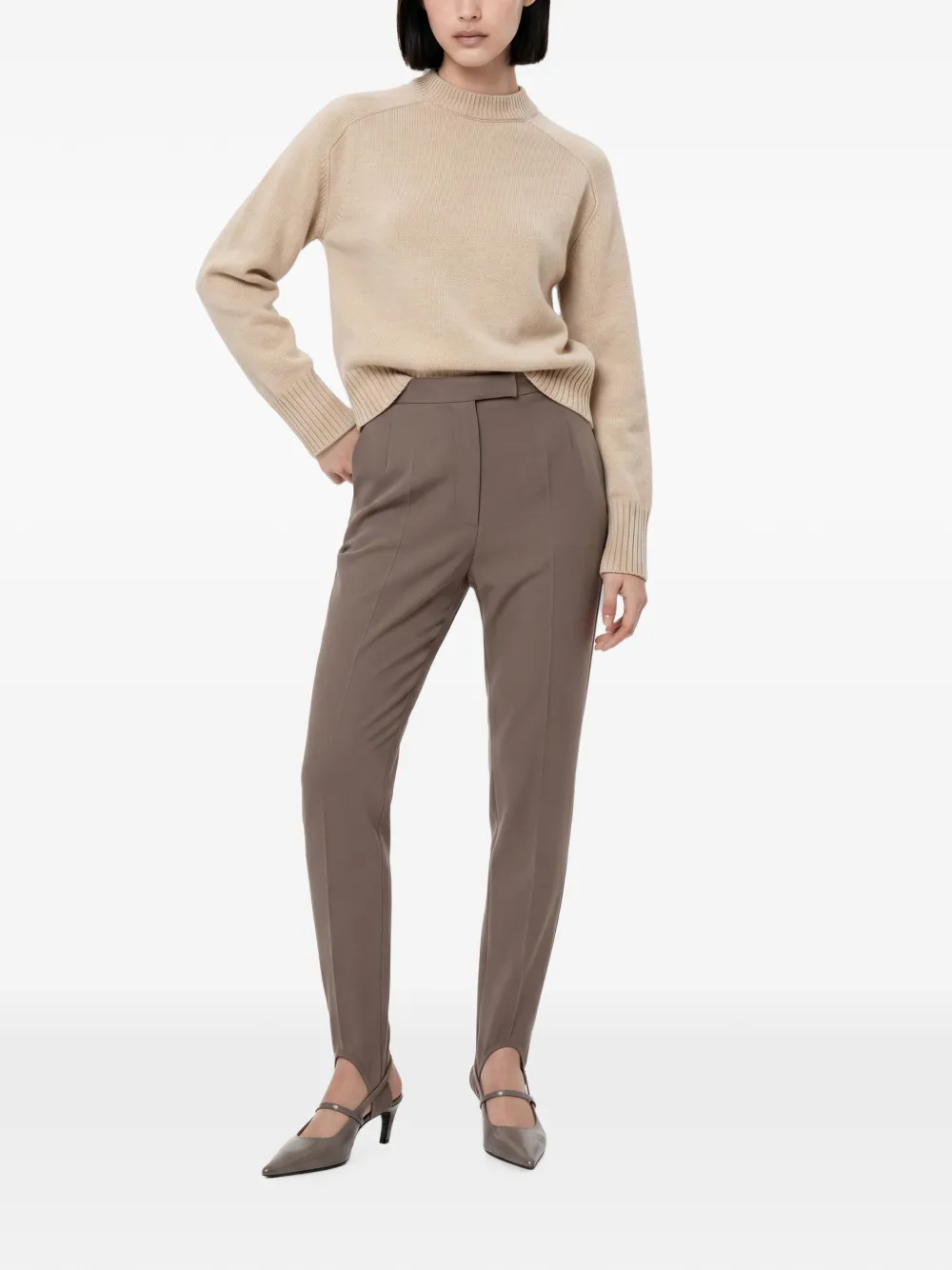 Soeur slit-cuff ribbed-trim sweater Beige