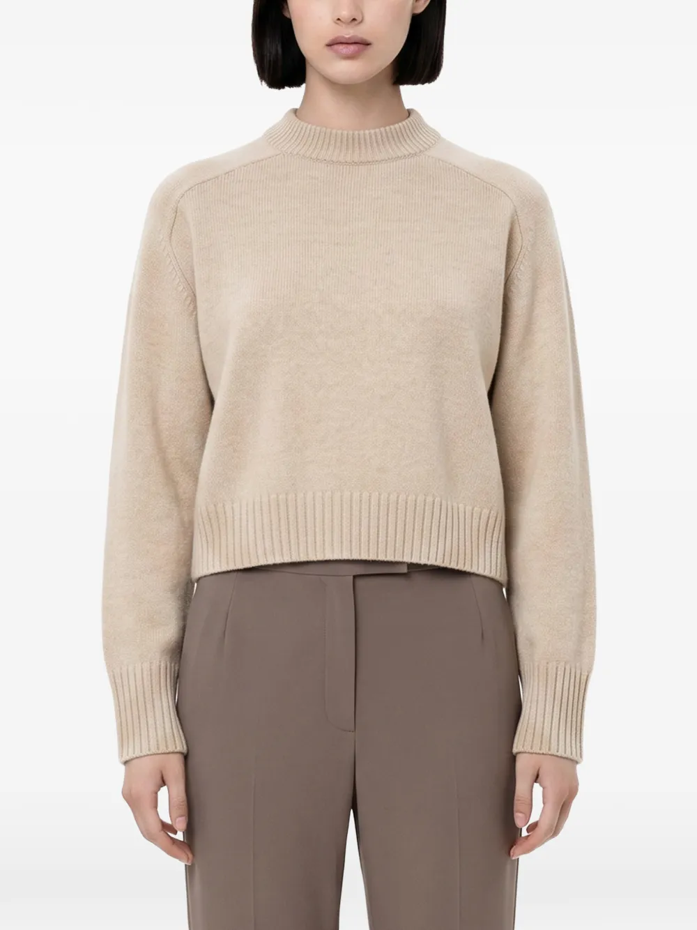 Soeur slit-cuff ribbed-trim sweater Beige