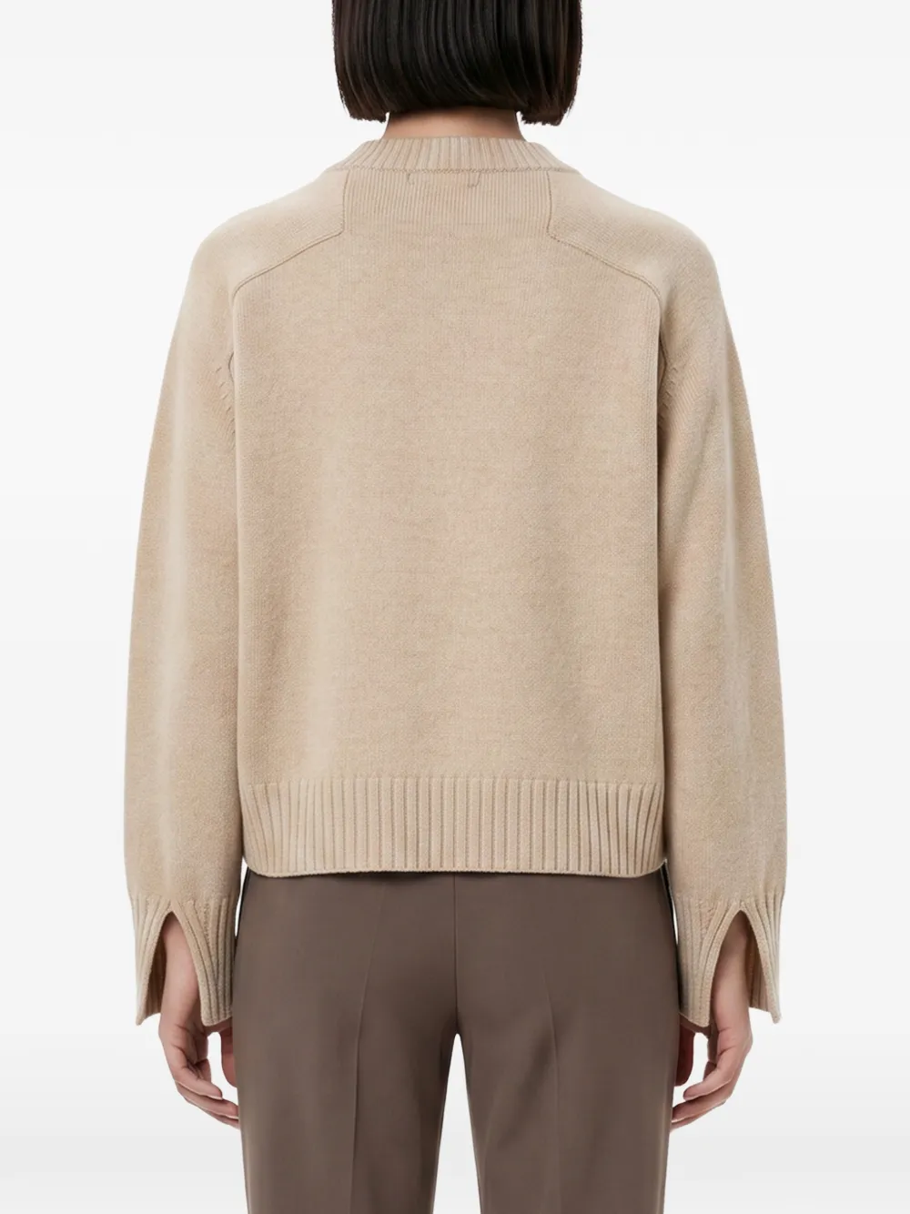 Soeur slit-cuff ribbed-trim sweater Beige