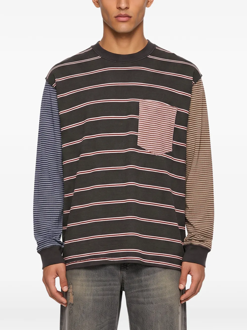 Song For The Mute Gestreept T-shirt met patchwork Bruin
