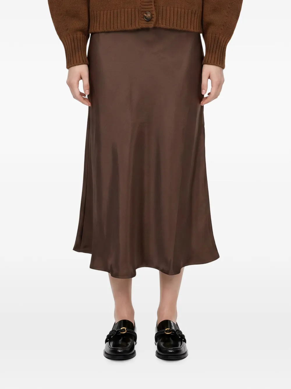 Soeur satin-finish elasticated-waistband midi skirt - Braun