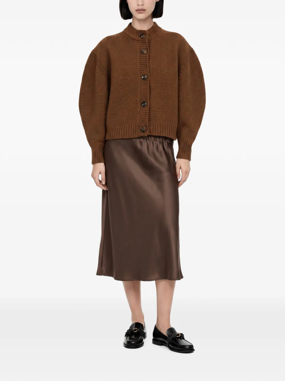 Soeur satin-finish elasticated-waistband midi skirt Bruin