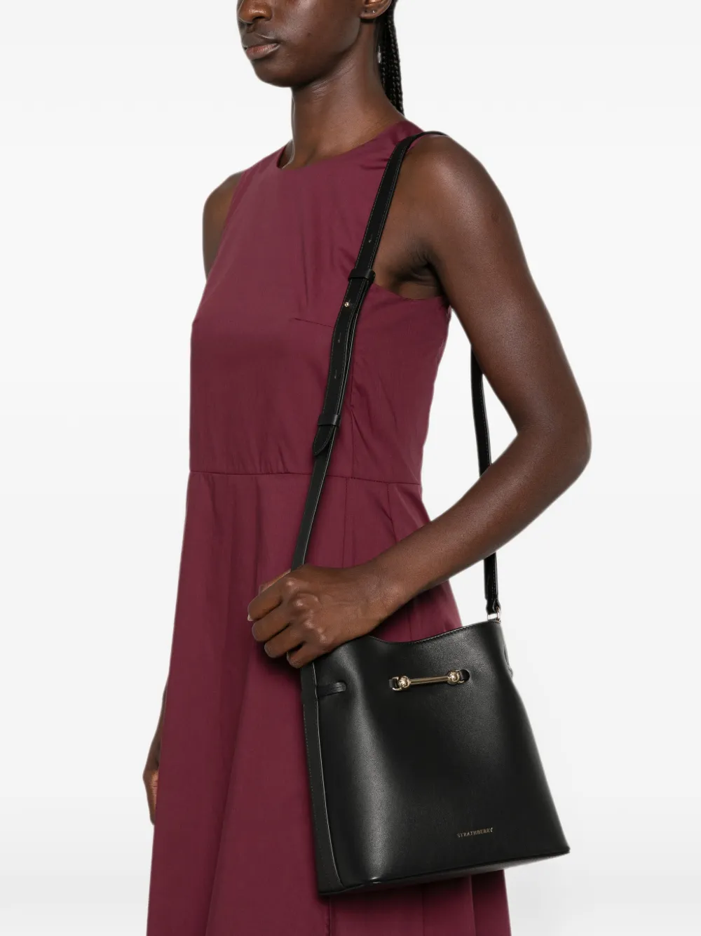 Strathberry Corda Bucket leren shopper Zwart