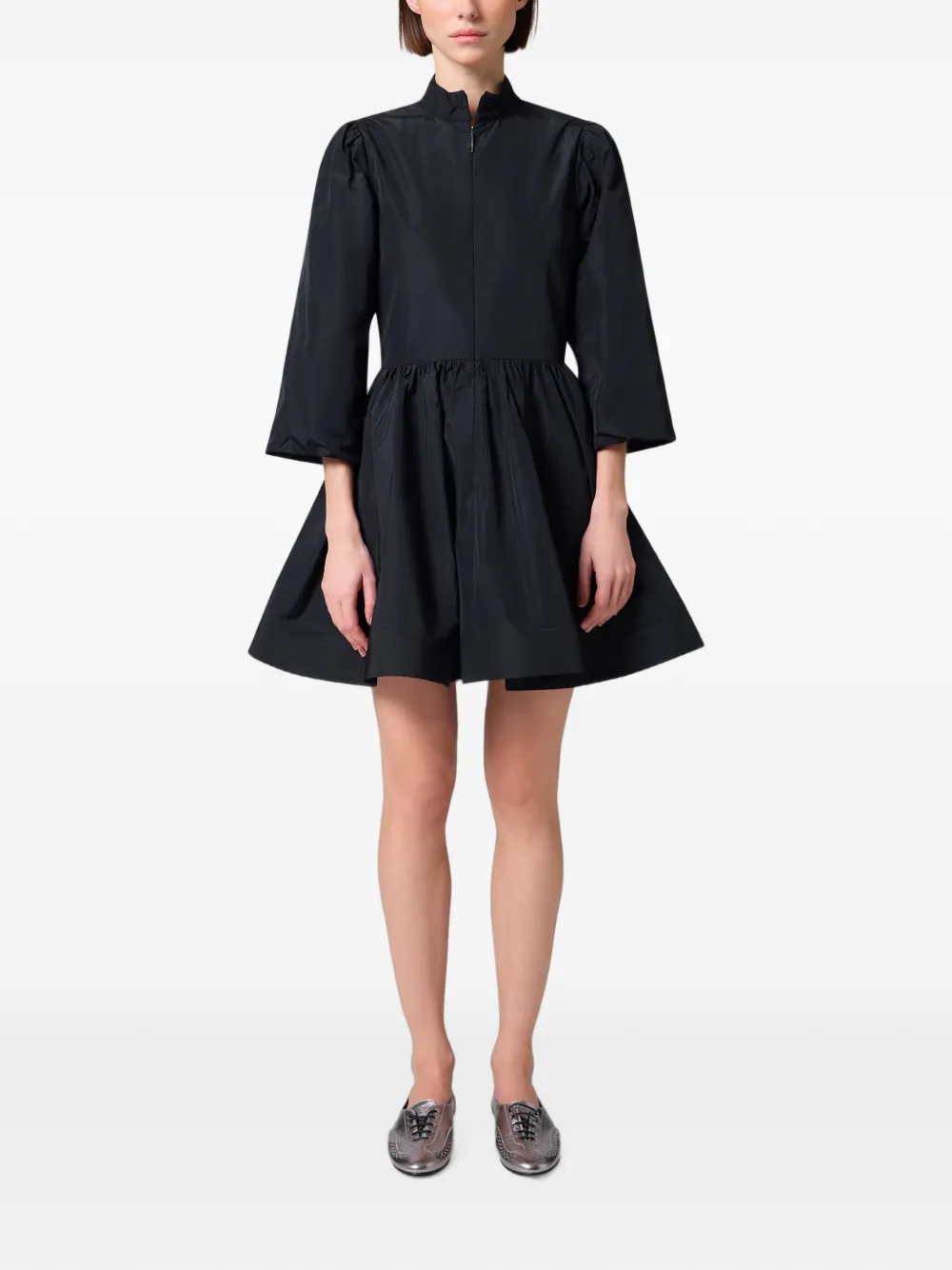 MSGM Mini-jurk met gesmockte rok en hoge hals Zwart