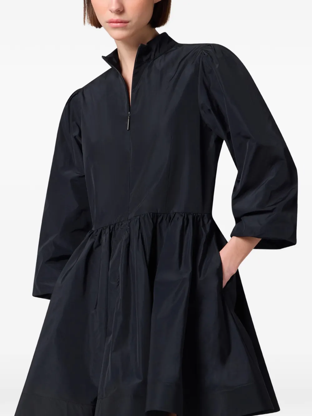 MSGM Mini-jurk met gesmockte rok en hoge hals Zwart