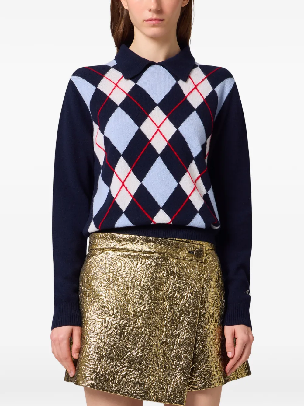 MSGM Trui met polokraag en argyle-patroon Blauw