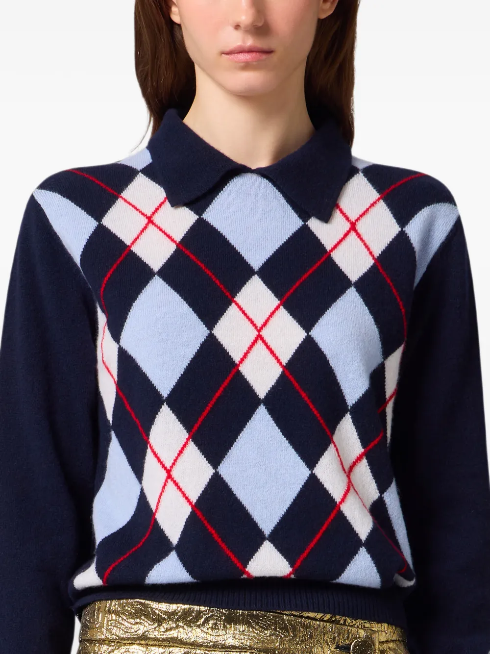 MSGM Trui met polokraag en argyle-patroon Blauw