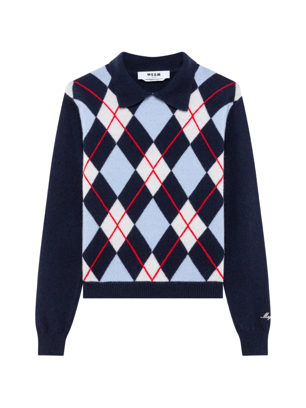 MSGM 菱纹图案polo领毛衣 | 蓝色 | Image 1