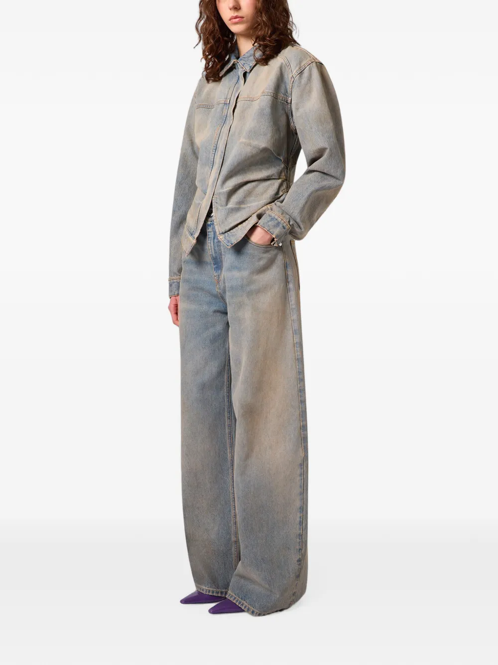 MSGM Denim jack met plooien en vervaagd effect Blauw