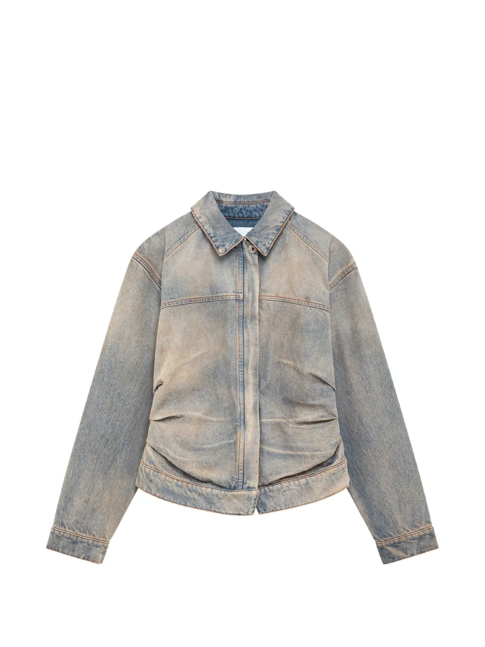 Msgm Faded Pleated Denim Jacket In Blue