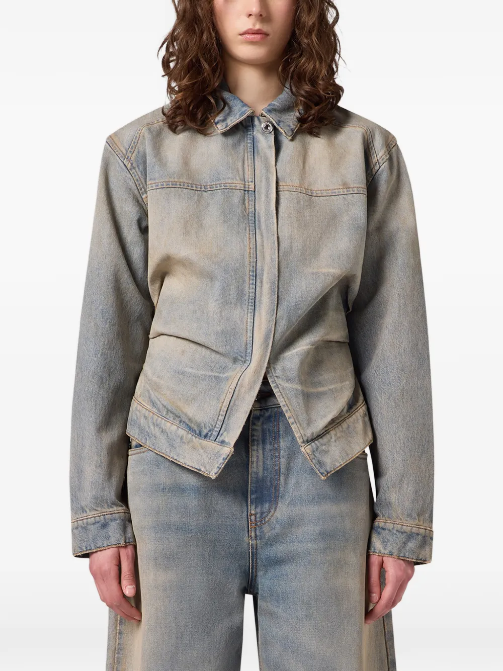 MSGM Denim jack met plooien en vervaagd effect Blauw