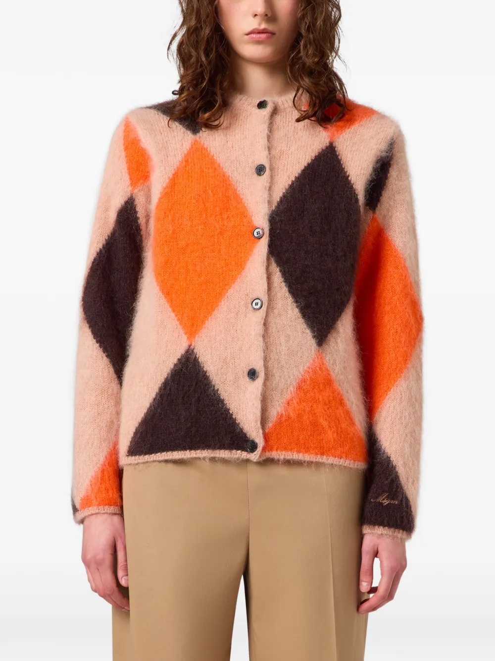 MSGM Vest met argyle-patroon en knopen Beige