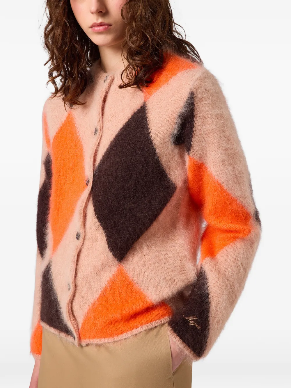 MSGM Vest met argyle-patroon en knopen Beige
