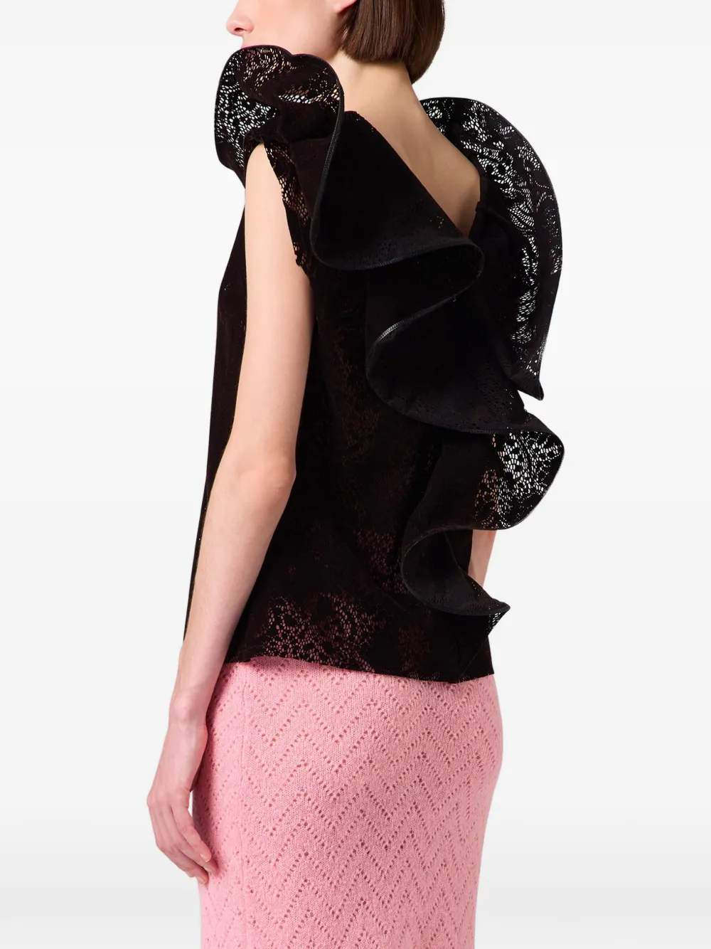 MSGM Top met kanten patroon en ruches Zwart