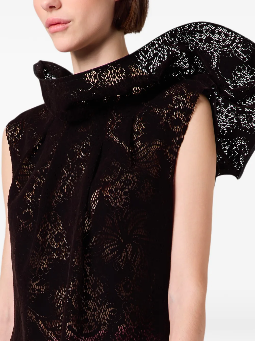 MSGM Top met kanten patroon en ruches Zwart