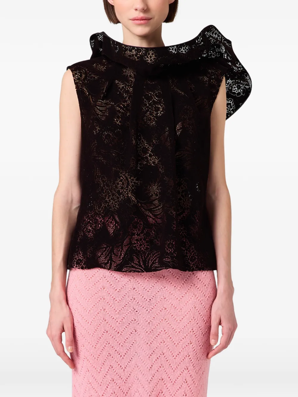 MSGM Top met kanten patroon en ruches Zwart