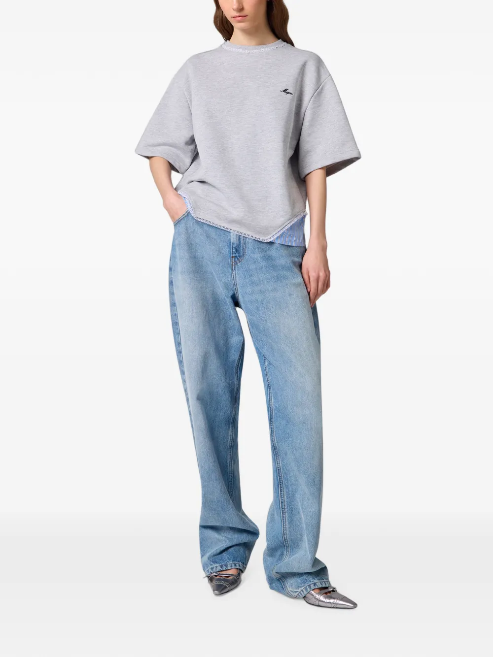MSGM T-shirt met geborduurd logo en kanten afwerking Grijs