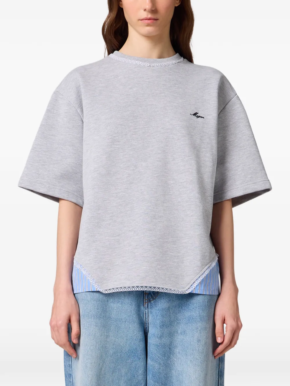 MSGM T-shirt met geborduurd logo en kanten afwerking Grijs
