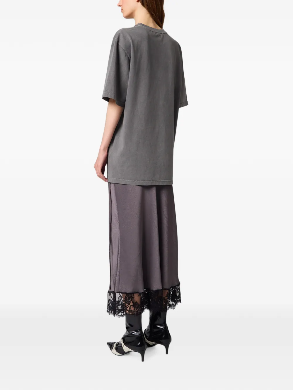 MSGM Midi-wikkelrok met afwerking van kant Grijs