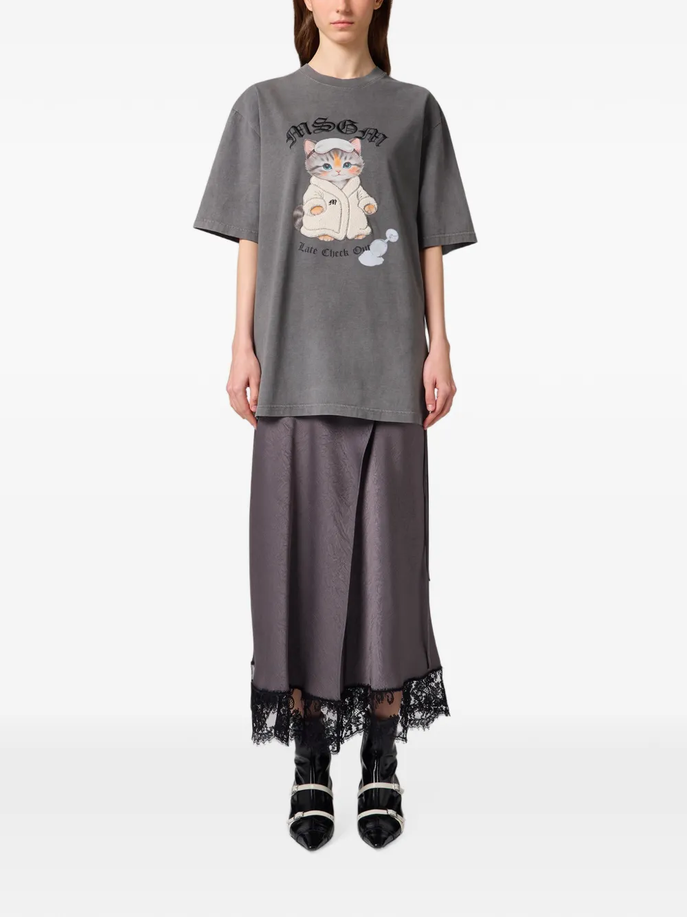 MSGM Midi-wikkelrok met afwerking van kant Grijs