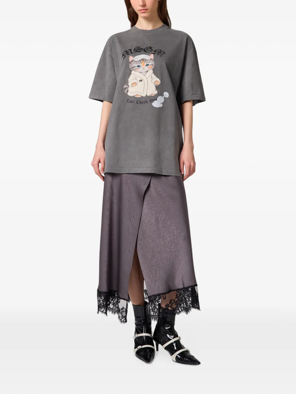 MSGM Midi-wikkelrok met afwerking van kant Grijs