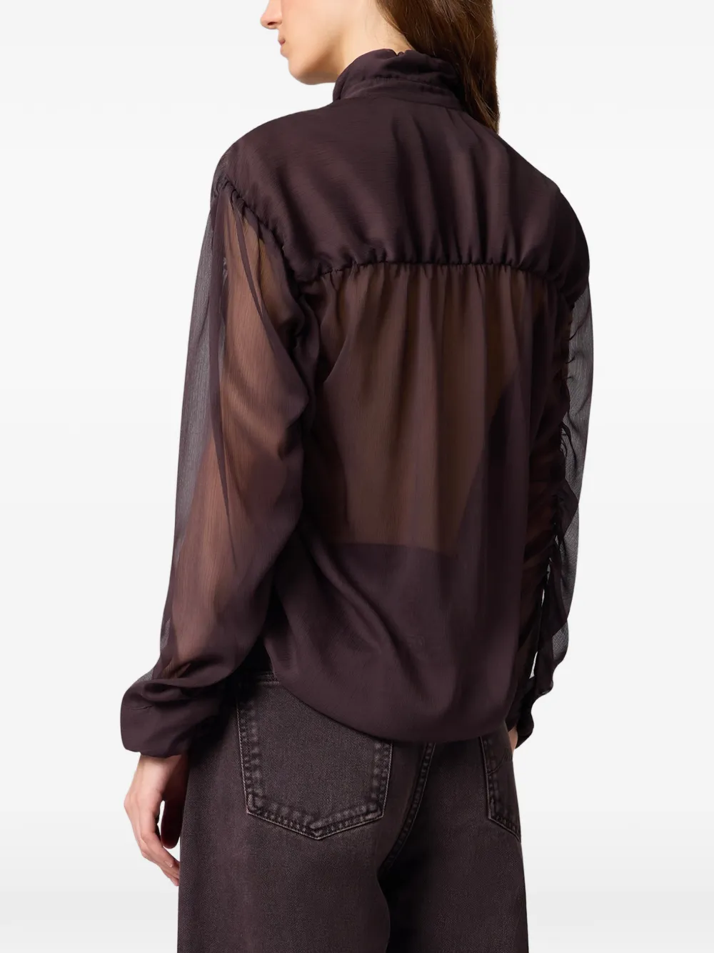 MSGM Doorzichtige blouse met ruches Bruin