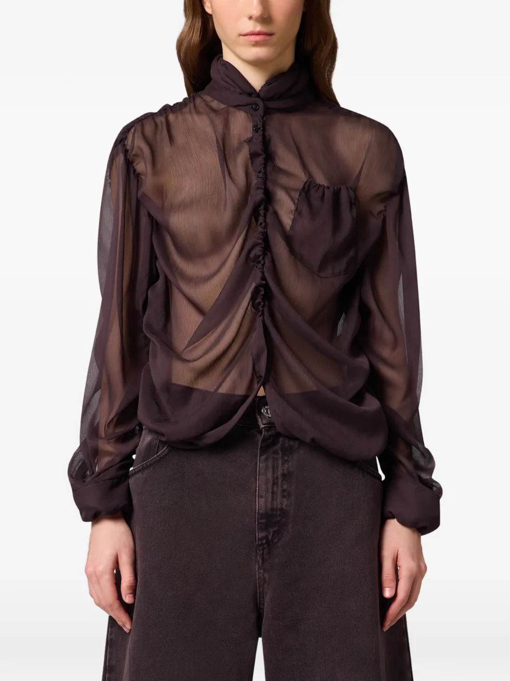 MSGM Doorzichtige blouse met ruches Bruin