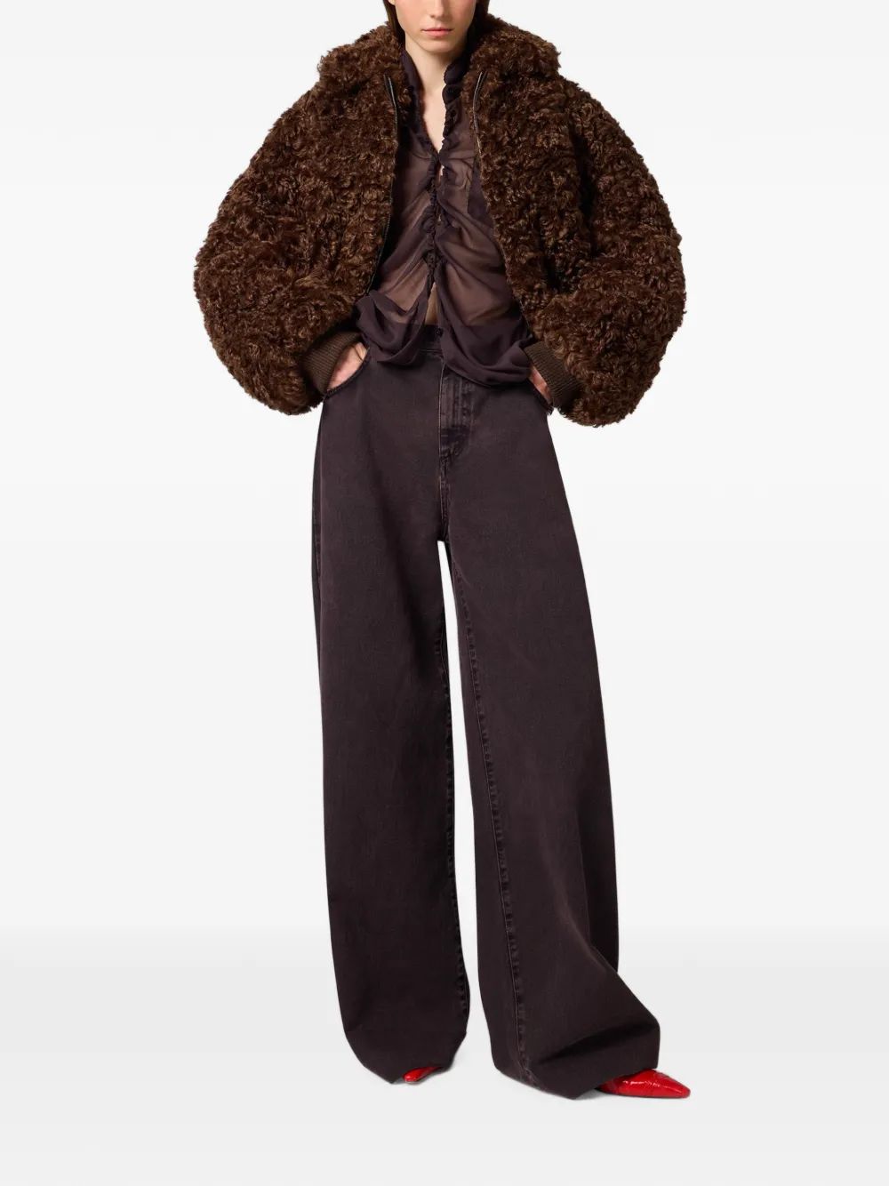 MSGM Doorzichtige blouse met ruches Bruin