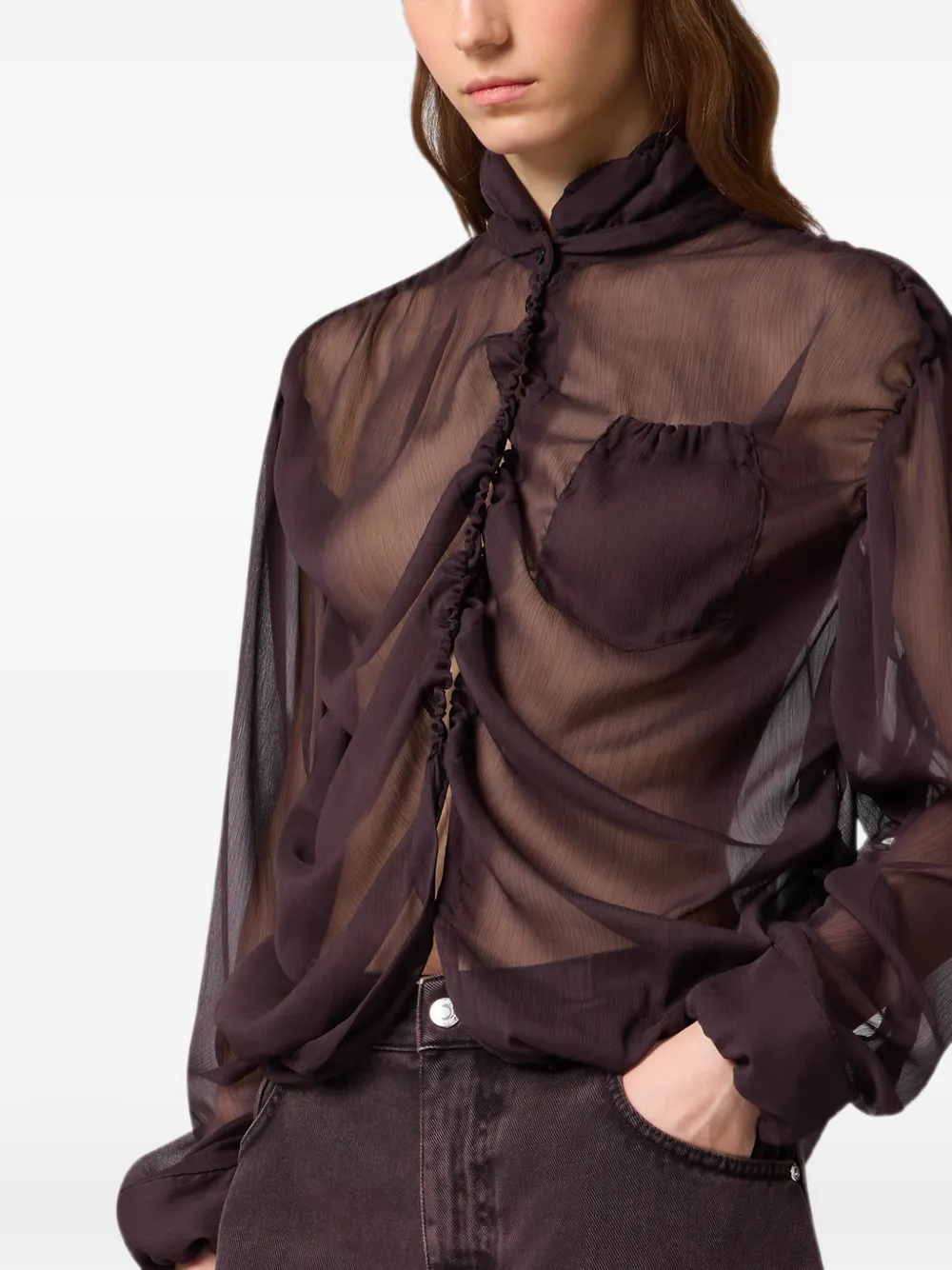MSGM Doorzichtige blouse met ruches Bruin