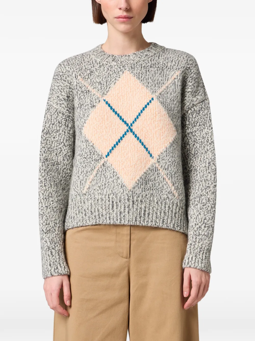 MSGM Marl gebreide trui met argyle-patroon Grijs