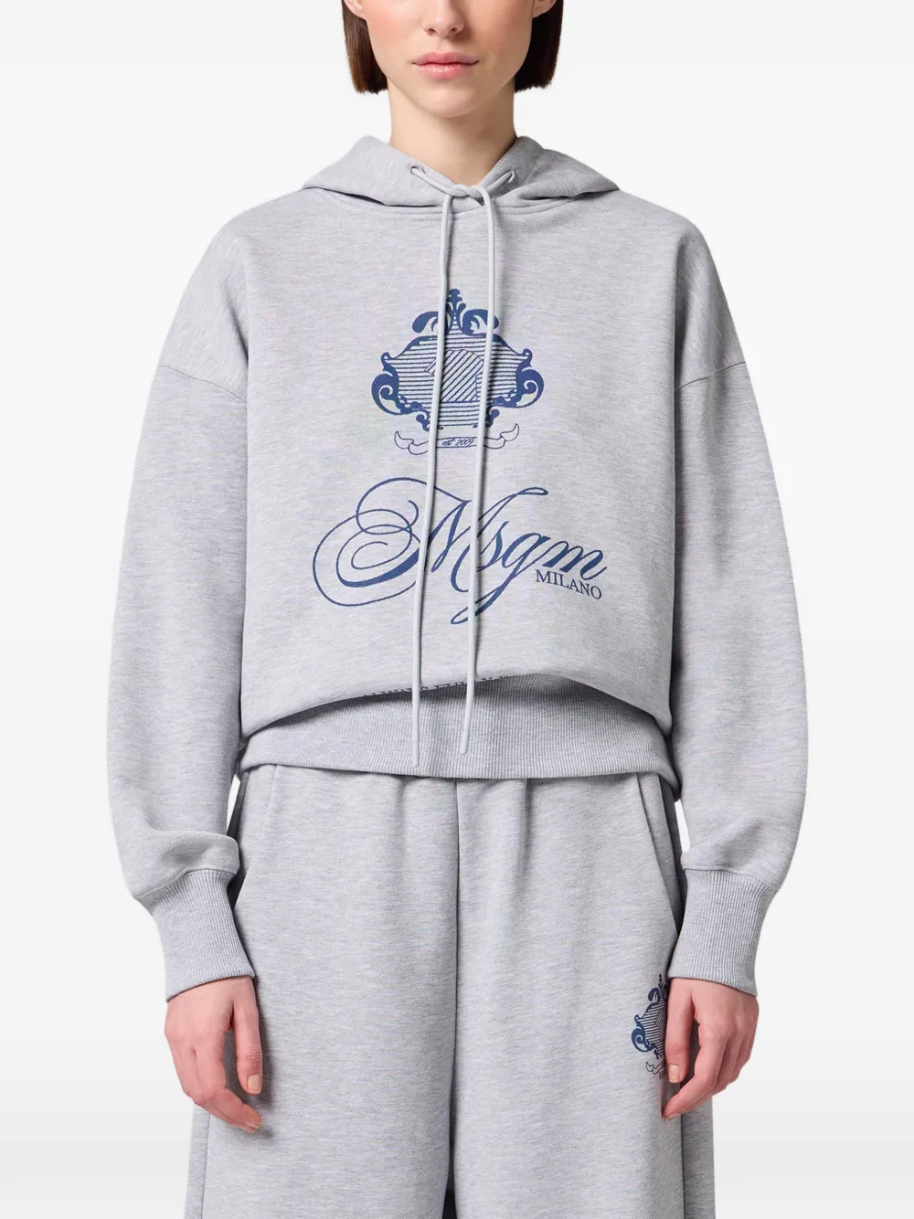 MSGM Hoodie met logoprint en trekkoord Grijs